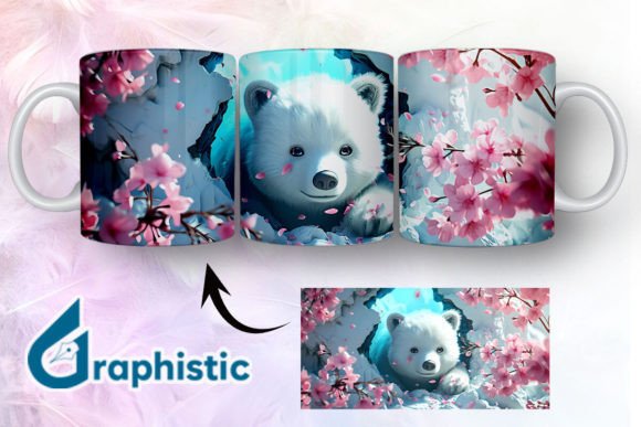 Bear Floral Break Through Mug Wrap 05 - Graphics & Illustrations