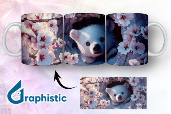 Bear Floral Break Through Mug Wrap 11 - Premium Graphic Illustration