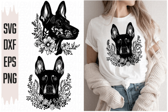 Doberman Dog Pattern in Floral Graphics