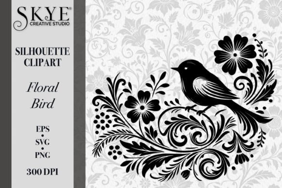 Elegant Floral Bird Silhouette SVG 06 - Graphics for Illustrations