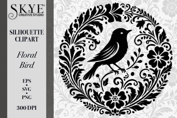 Elegant Floral Bird Silhouette SVG 10 for Graphics and Illustrations
