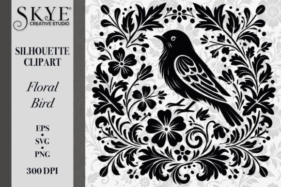 Elegant Summer Floral Bird Silhouette 03 Graphics