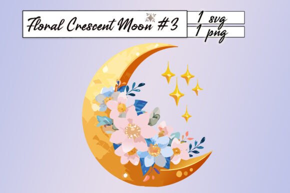 Floral Crescent Moon 3 SVG PNG: Premium Graphics for Local Branding