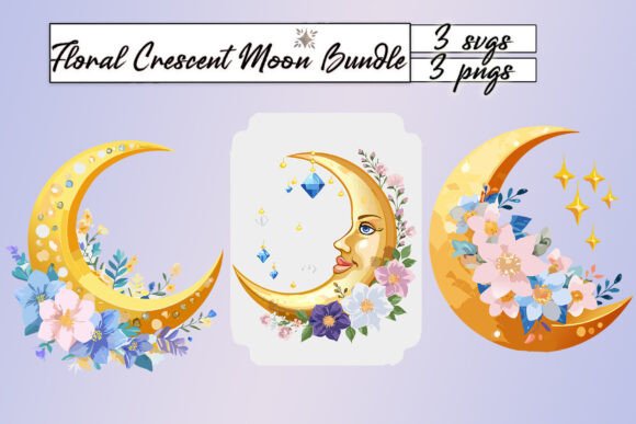 Floral Crescent Moons SVG PNG Bundle for Branding and Illustrations