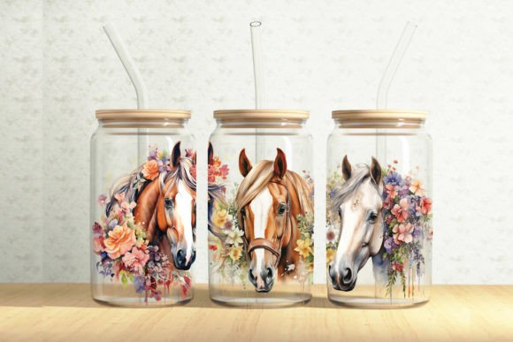 Floral Horse 16oz Glass Can Wrap - A Versatile Graphic Design Asset