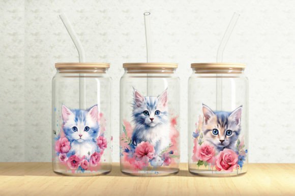 Floral Kittens 16oz Glass Can Wrap - A Versatile Graphic Design Asset