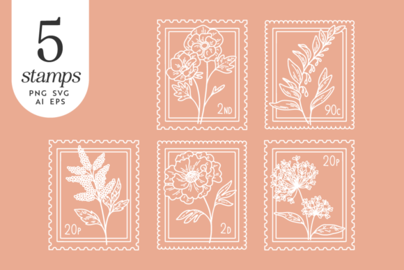 Floral Stamp Illustrations for Graphics and Digital Products