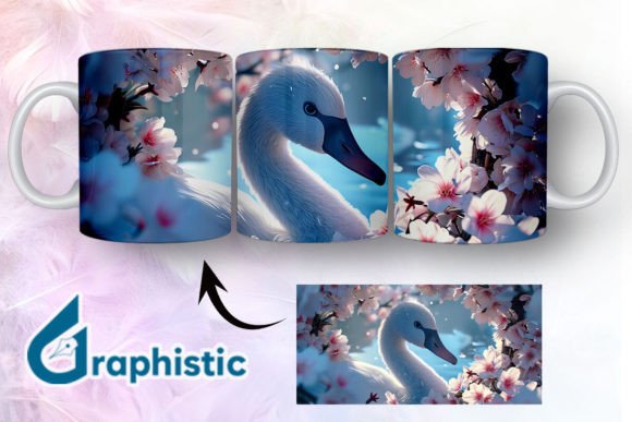Floral Swan Break Through Mug Wrap 02 - A Versatile Graphic Asset