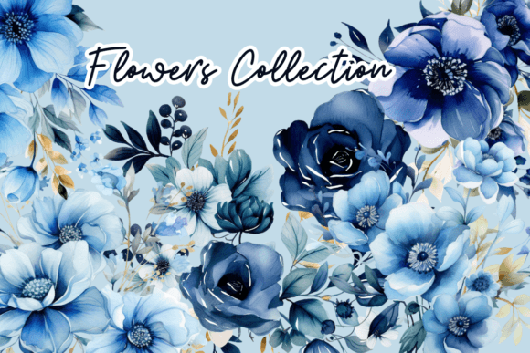 Flowers Blooms, Elegant Blue Floral Graphics