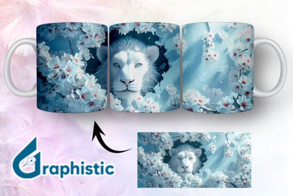 Lion Floral Break Through Mug Wrap 03 - Premium Graphics for Creative Publishing