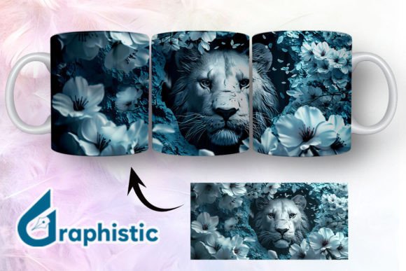 Lion Floral Break Through Mug Wrap 05 - A Versatile Graphic Asset