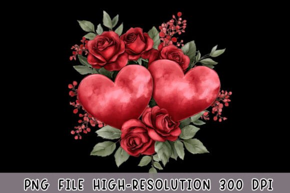 Romantic Heart and Rose Red Floral Heart Graphics