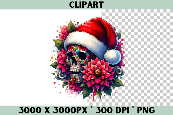 Santa Skull with Floral Design: Graphics for Editorial Use