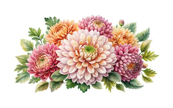 Watercolor Chrysanthemum Floral Design O for Crafting