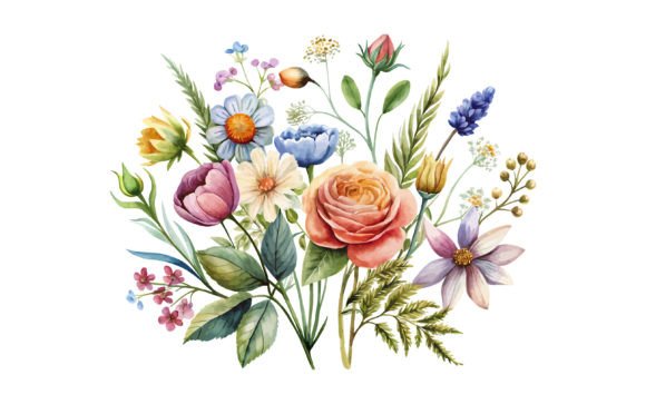 Watercolor Wild Floral Collection Bouquet Graphics